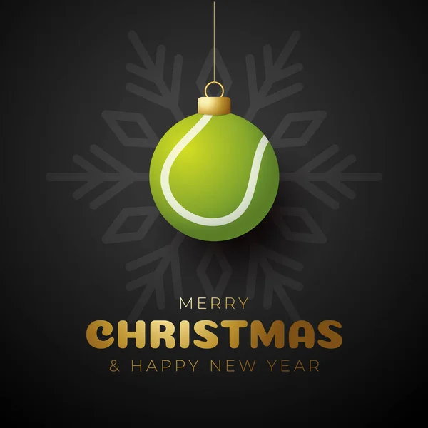 Tennis Merry Christmas and Happy New Year luxury Sports greeting card. Tennis ball as a Christmas ball on background. Vector illustration.