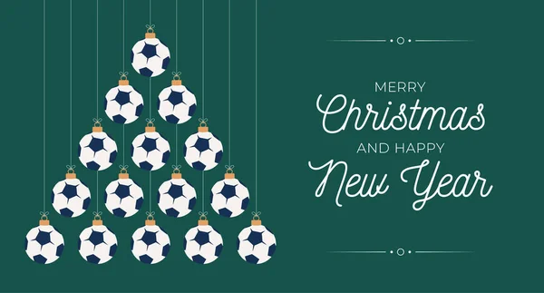 Futebol Natal Ano Novo Árvore Bauble Cartão Saudação Árvore Natal — Vetor de Stock