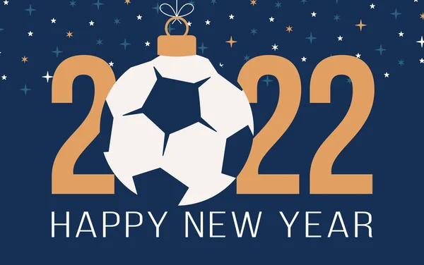 2022 Новим Роком Плоскі Спортивні Вітальні Листівки Футбольним Футбольним Ячем — стоковий вектор