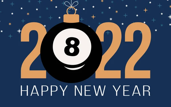 2022 Happy New Year Biliard Vector Ilustrație Stil Plat Sport — Vector de stoc