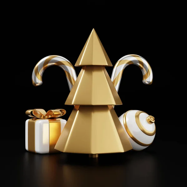 Luxus Karácsonyi Render Banner Vagy Üdvözlő Kártya Modern Minimális Újév — Stock Fotó