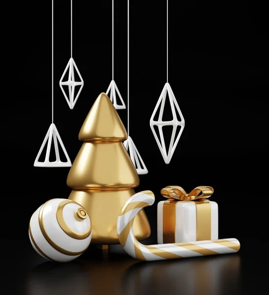 Luxusní Vánoční Vykreslení Banner Nebo Pozdrav Karty Moderní Minimální Nový — Stock fotografie