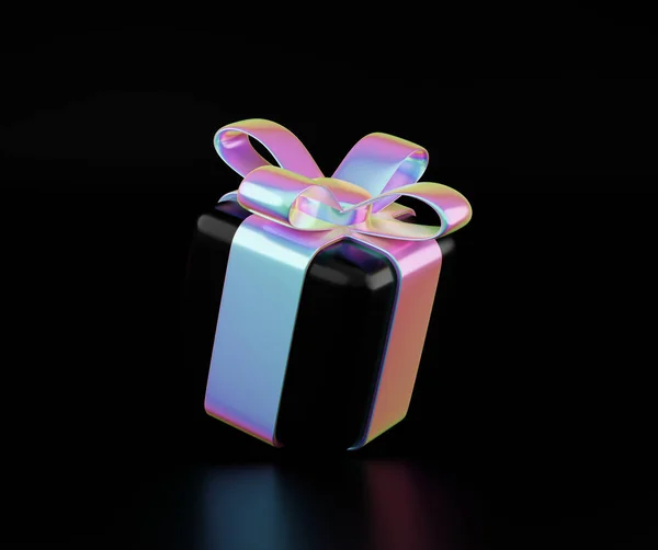 Kerst Holografische Geschenkdoos Creatief Kortingsconcept Feestelijk Cadeauaanbod Vakantietekeningen Vallende Holografische — Stockfoto