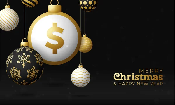 Feliz Navidad Bandera Símbolo Del Dólar Oro Signo Dólar Como — Vector de stock