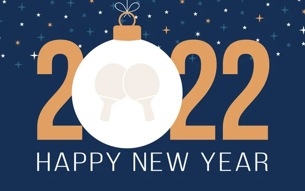 2022 Šťastný Nový Rok Sportovní Přání Bílým Ping Pong Míč — Stockový vektor