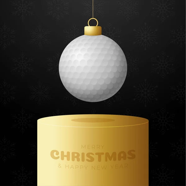 Golfe Natal Bugiganga Pedestal Feliz Natal Esporte Cartão Saudação Pendurar —  Vetores de Stock