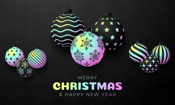 Carte Vœux Noël Boule Bille Feuille Olographe Joyeux Noël Bonne — Image vectorielle