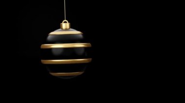 Altın Noel oyuncağı dönüp duruyor. Colden Mücevherleri 'nin kraliyet siyah arka plan fotokopi uzayında izole edildiği 3D mutlu noel animasyonu. Yeni Yıl kusursuz döngü hareketi