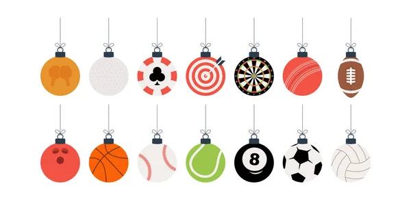 Palline Natale Sportive Set Natalizio Con Baseball Sportivo Basket Calcio — Vettoriale Stock