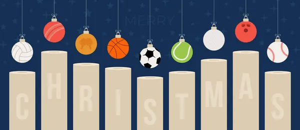 Χριστουγεννιάτικη Αθλητική Κάρτα Επίπεδη Κάρτα Χριστούγεννα Στυλ Σπορ Μπέιζμπολ Μπάσκετ — Διανυσματικό Αρχείο
