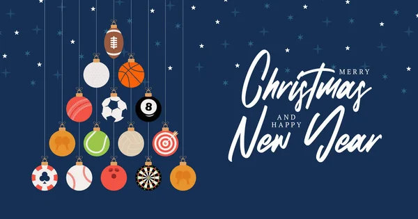 Sport Crăciun Ilustrație Copac Creativ Crăciun Realizat Fotbal Fotbal Baschet — Vector de stoc
