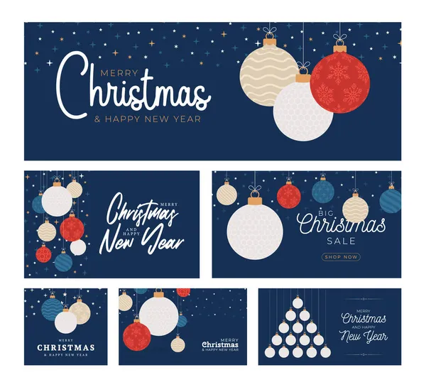 Golf Christmas Card Set Merry Christmas Sport Flat Greeting Card — Stock Vector