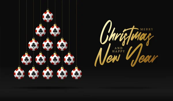 Noël Nouvel Carte Voeux Casino Puce Sapin Boule Arbre Noël — Image vectorielle