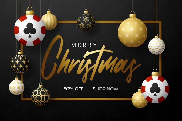 Weihnachtspoker Verkaufskarte Frohe Weihnachten Sport Grußkarte Hängen Sie Einem Gewinde — Stockvektor