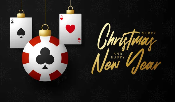 Poker Carte Noël Joyeux Noël Sport Carte Voeux Accrochez Vous — Image vectorielle