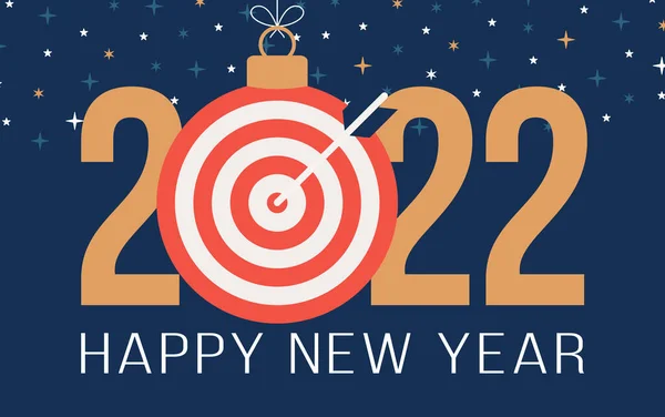 目標ダッシュ2022新年明けましておめでとうございます 豪華な背景にターゲットダッシュボール付きのスポーツグリーティングカード ベクターイラスト — ストックベクタ