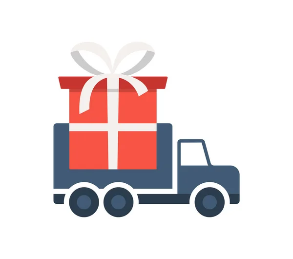 Livraison Cadeaux Noël Achats Ligne Camion Logistique Livraison Étiquette Cadeau — Image vectorielle