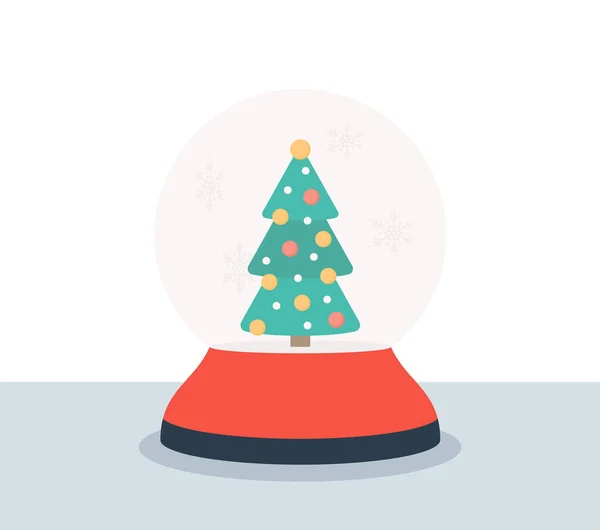 Χριστουγεννιάτικη Χιονόμπαλα Δέντρο Χιόνι Σφαίρα Απομονωμένη Επίπεδη Σχεδίαση Εορταστικό Χριστουγεννιάτικο — Διανυσματικό Αρχείο