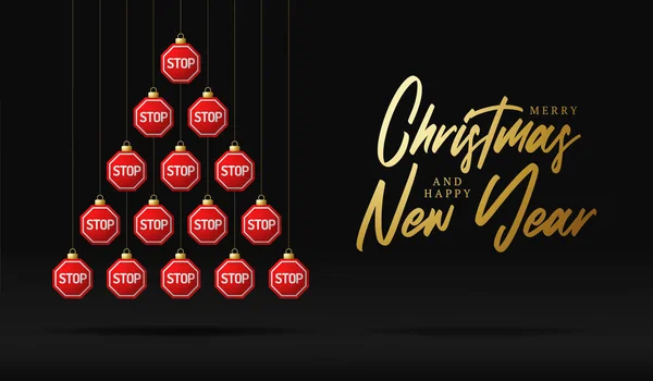 Σταματήστε Υπογράφετε Χριστούγεννα Και Πρωτοχρονιά Δέντρο Ευχετήρια Κάρτα Δημιουργικό Χριστουγεννιάτικο — Διανυσματικό Αρχείο