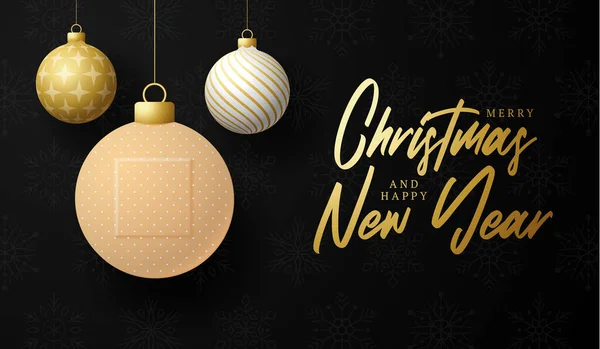 健康的なクリスマスと幸せな新年のコロナウイルスボールバナー 医療用石膏ベクトルイラストとパンデミックの間の創造的なコンセプトクリスマスイベントや休日 Covid 19予防 — ストックベクタ
