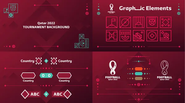 Qatar 2022 Football or Soccer Championship design elements vector set. Qatar 2022 official color background with logo. Vectors, Banners, Posters, Social Media kit, templates, scoreboard world cup