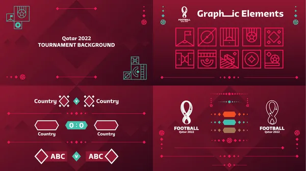 Katar 2022 Futbol veya Futbol Şampiyonası tasarım elemanları vektörü. Katar 2022 resmi renk arkaplanı ve logosu. Vektörler, Afişler, Posterler, Sosyal Medya kiti, şablonlar, skorborda dünya kupası