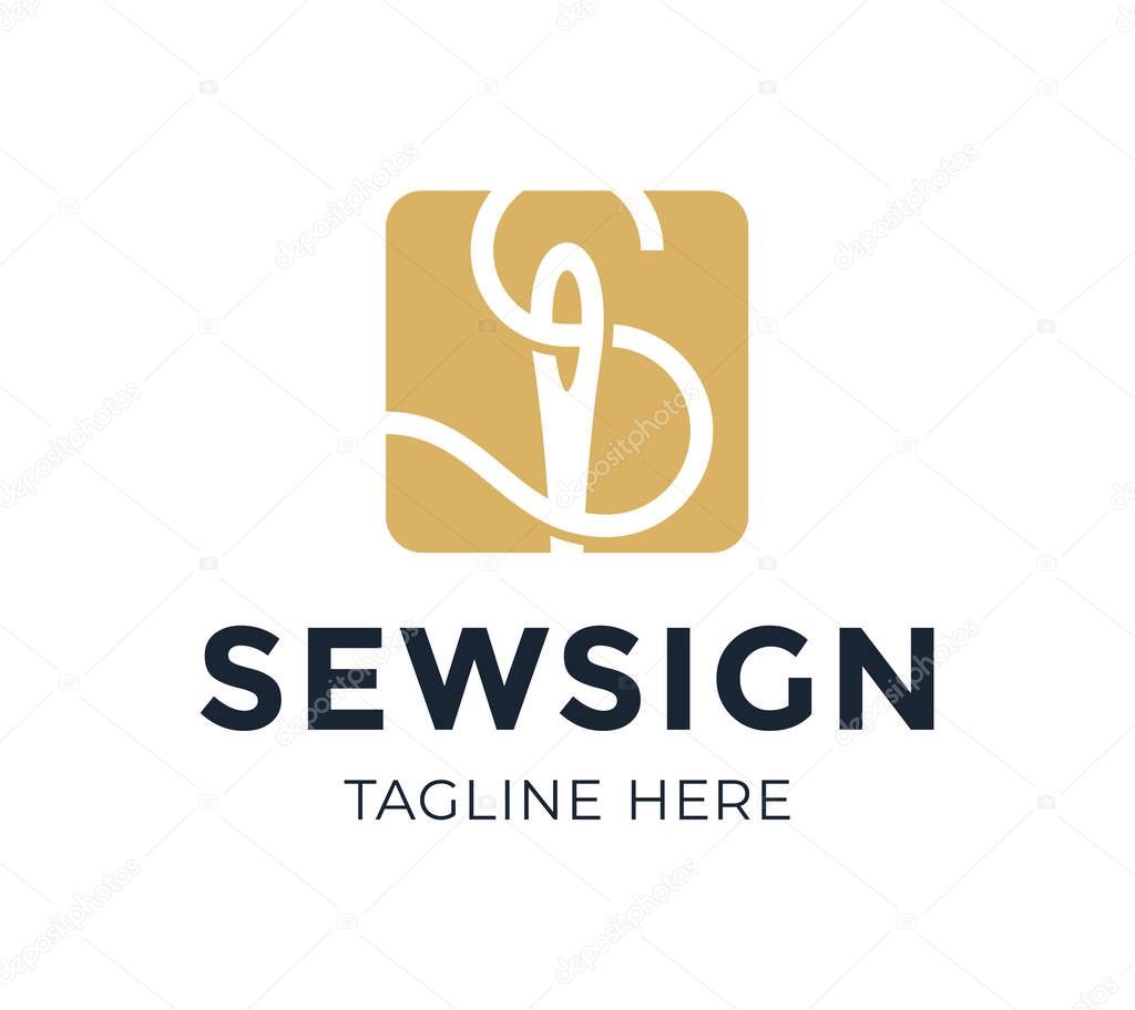 Sewing logo with Initial letter S and needle thread. Abstract Initial Letter S Tailor logotype, thread and needle combination in line style , Flat Logo Design Template, vector illustration