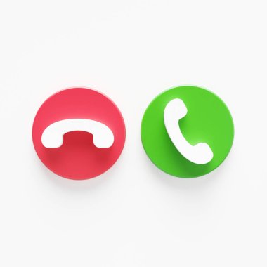 Telefon çağrılarına cevap ver ve reddet. Beyaz arkaplanda 3 boyutlu görüntüleme simgesi