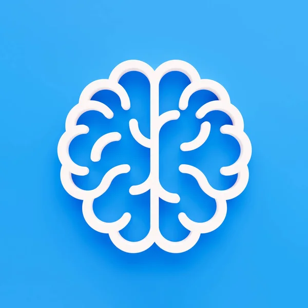 Minimal White Brain Icon Blue Background Rendering — Stock Photo, Image