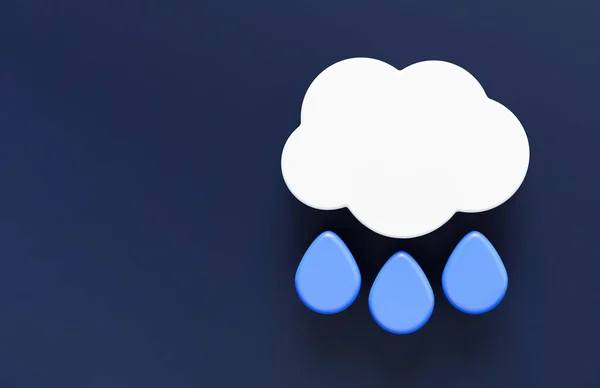 青の背景に隔離された3Dレンダリングで雨のシンボルを持つ雲 — ストック写真
