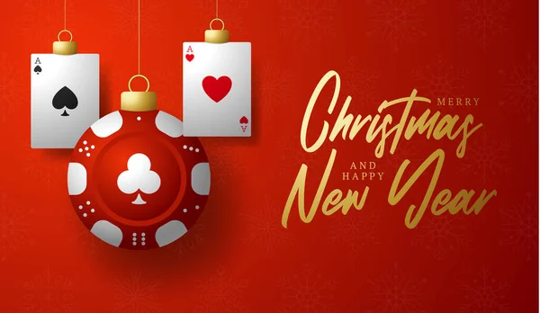 Casino Poker Weihnachtskarte Frohe Weihnachten Sport Grußkarte Hängen Sie Einem — Stockvektor