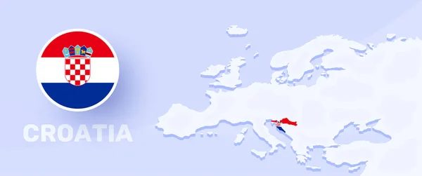 Croatia Map Flag Banner Vector Illustration Map Europe Highlighted Country — Stok Vektör