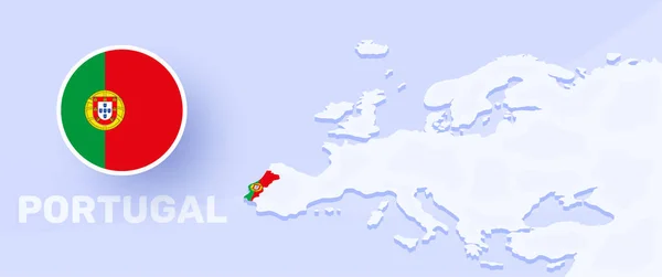 Portugal Map Flag Banner Ilustración Vectorial Con Mapa Europa País — Vector de stock