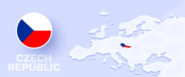 Czech Republic Map Flag Banner Vector Illustration Map Europe Highlighted — Stok Vektör