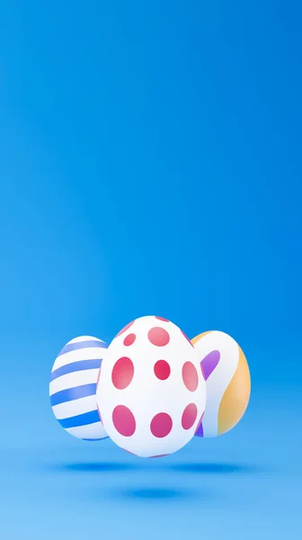 Яйца Левитируют Синем Фоне Пасхальные Яйца Красочный Фон Украшения Минимальный — стоковое фото