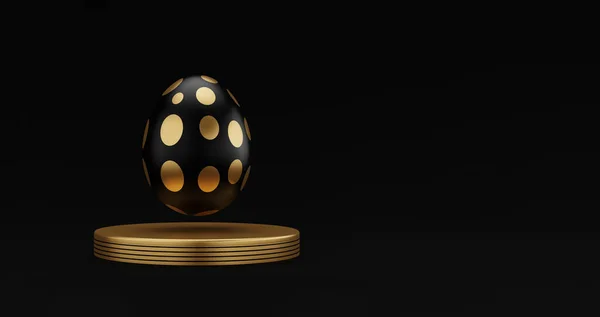 Telur Paskah Emas Podium Membuat Ilustrasi Latar Belakang Hitam Konsep — Stok Foto