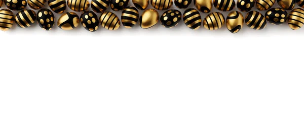 Återgivning Guld Och Vita Påskägg Banner Vit Bakgrund Minimalt Påskkoncept — Stockfoto
