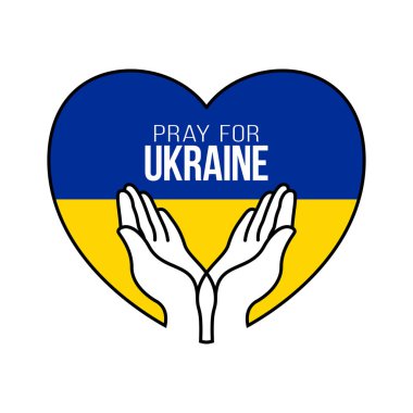 Ulusal bayrak, el ve haritayla Ukrayna konsepti için dua edin. Ukrayna bayrağı dua eden konsept vektör çizimi. Barış için dua edin Ukrayna 'ya karşı savaşı durdurun.