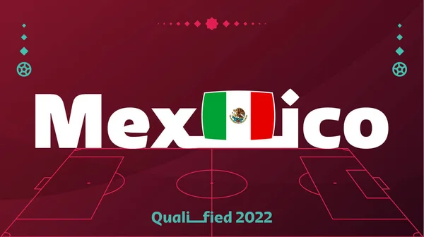 Mexico 플래그 텍스트 2022 토너먼트 Vector Illustration Football Pattern Banner — 스톡 벡터