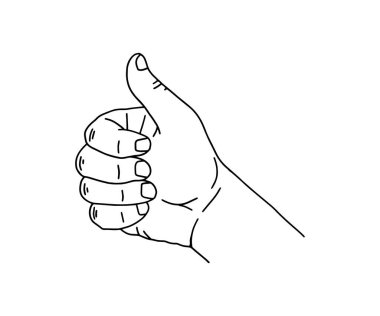 Baş Parmak Simgesi Çizimi. İşaret (sembol) karalama simgesi gibi. Vektörde el çizimi çizimi