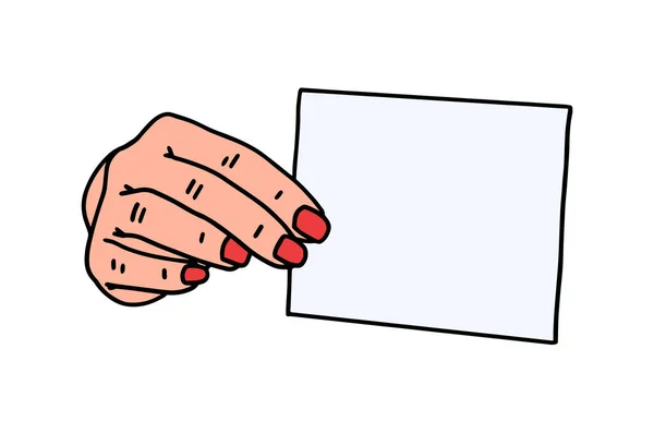 Hand Hold Empty Paper Doodle Vector Illustration — ストックベクタ