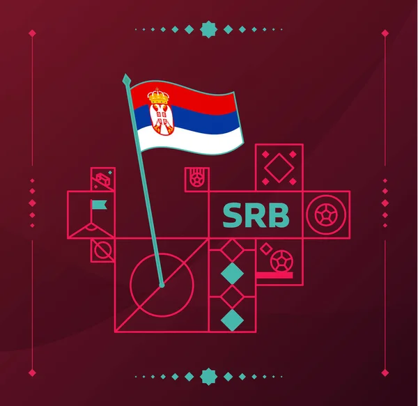Serbia World Football Tournament 2022 Vector Wavy Flag Pinned Soccer — Stock Vector