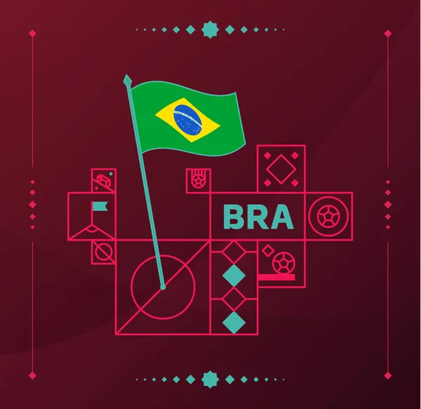 Brasil Torneo Mundial Fútbol 2022 Vector Ondulado Bandera Fijada Campo — Vector de stock