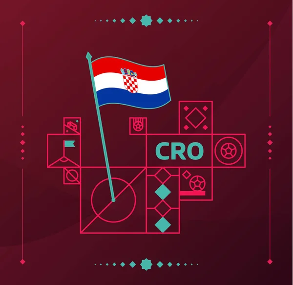 Croatia World Football Tournament 2022 Vector Wavy Flag Pinned Soccer — Stock Vector