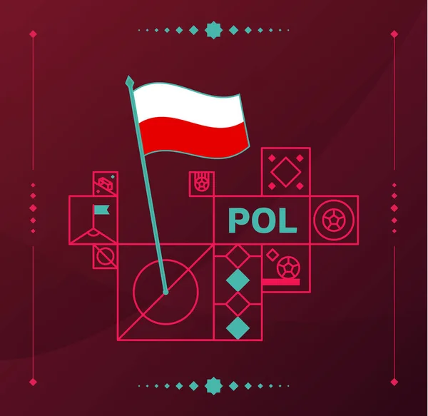 Tournoi Football Mondial Poland 2022 Drapeau Vectoriel Ondulé Épinglé Sur — Image vectorielle