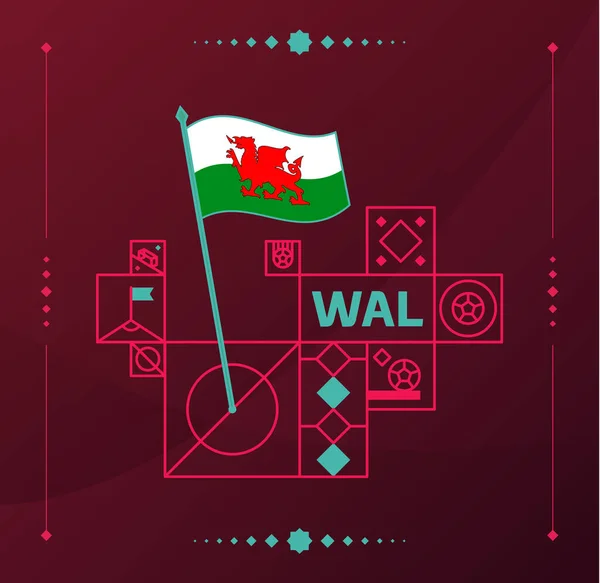 Wales Wereld Voetbal Toernooi 2022 Vector Golvende Vlag Vastgepind Aan — Stockvector