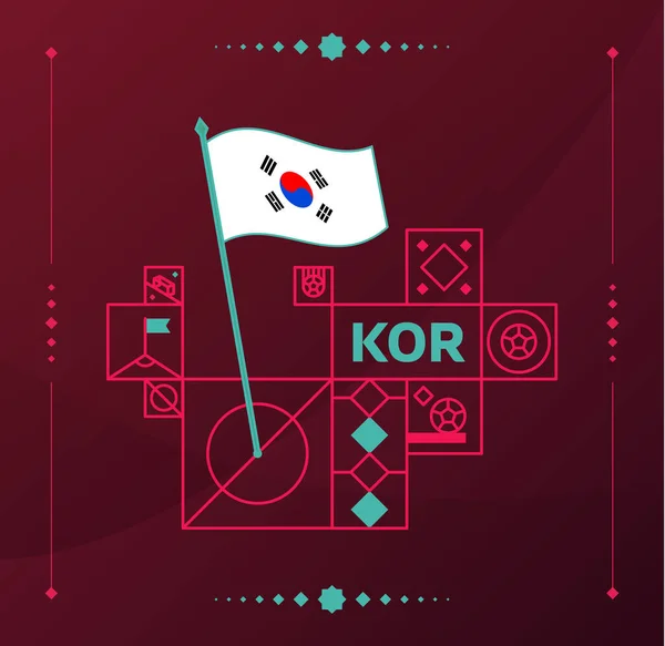 Korea Republik Weltfußballturnier 2022 Vektor Wellige Flagge Einem Fußballfeld Mit — Stockvektor