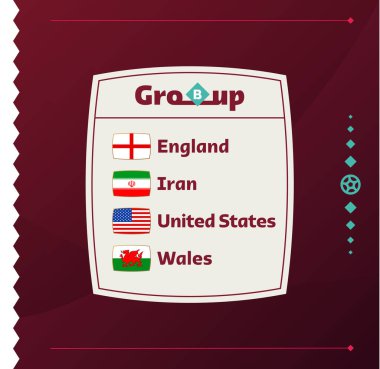 2022 Dünya Futbol Şampiyonası 'na katılan ülkelerin B Grubu bayrakları. Vektör illüstrasyonu