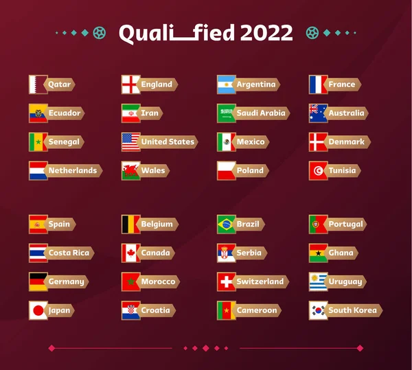 Coppa Del Mondo Calcio 2022 Gruppi Bandiere Impostati Bandiere Dei — Vettoriale Stock