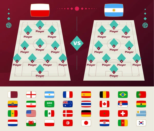 Fotbalový Zápas Set Playoff Football 2022 Mistrovství Světa Týmy Fotbalovém — Stockový vektor
